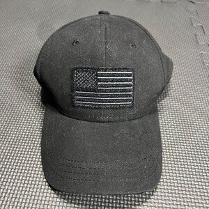 Tactical Black Baseball Cap With American Flag Velcro Patch Adjustable H3 Headwe